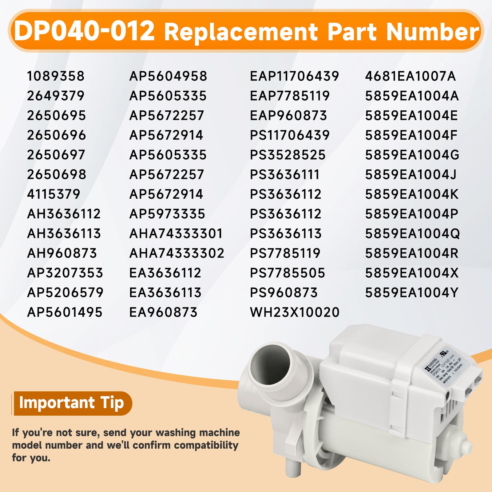 DP040-012 4681EA1007A Drain Pump (OEM) Replacement for LG Washer Drain Pump, Replace 5859EA1004F 5859EA1004P 5859EA1004G WH23X10020, Fits for WT1101CW WT1201CV WT1201CW WT4870CW WT1501CW 79631513210