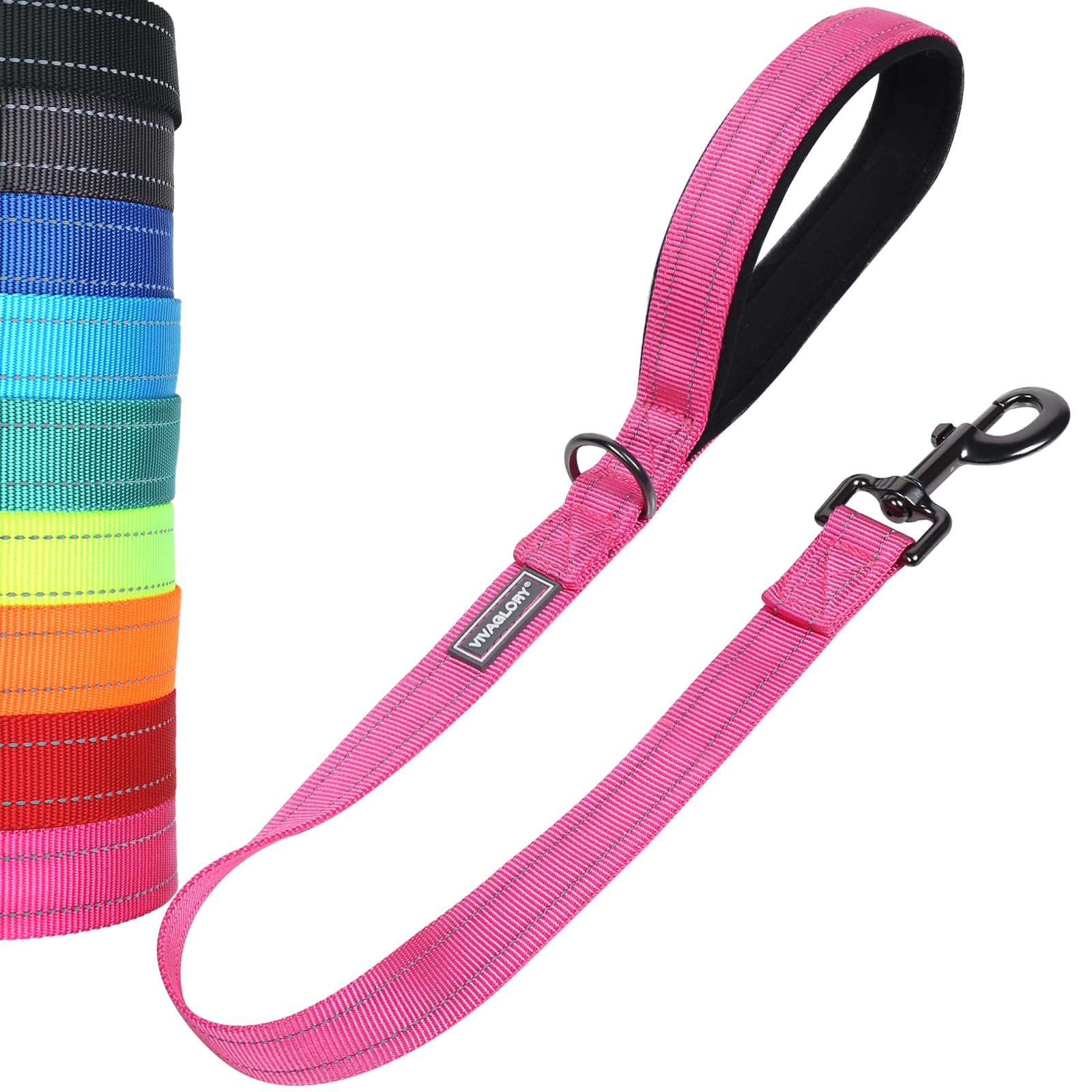 VIVAGLORY Short Dog Lead Closerok Traffic Leash for Dog with Soft Padded Handle for Training & Walking, 61cm, Pink