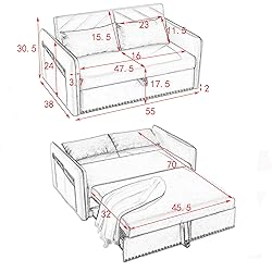 55-inch Loveseat Pull Out Sofabed ,Modern 3 in 1