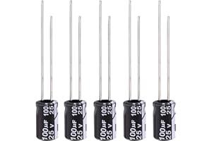 Tnisesm 100Pcs Electrolytic Capacitor 100uF 25V with Aluminum Radial Leads 100UF-25V-5X11