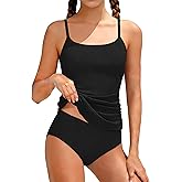 CRISONE Girl Swimsuit 2 Piece Ribbed Solid Color+Tropical Print Tankini Swimsuits Modest Swimwear Girl Bathing Suit for 9-16T