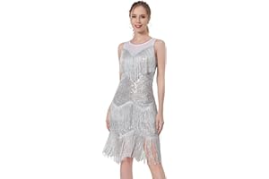 Z&X Women's Salsa Latin Dance Dress Glitter Sequin Fringe Flapper Party Dress Ballroom Dance Outfits