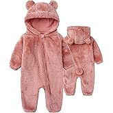 Newborn Baby Romper Fleece Onesie Jumpsuit Toddler Warm Hooded Outwear Outfits for Infant