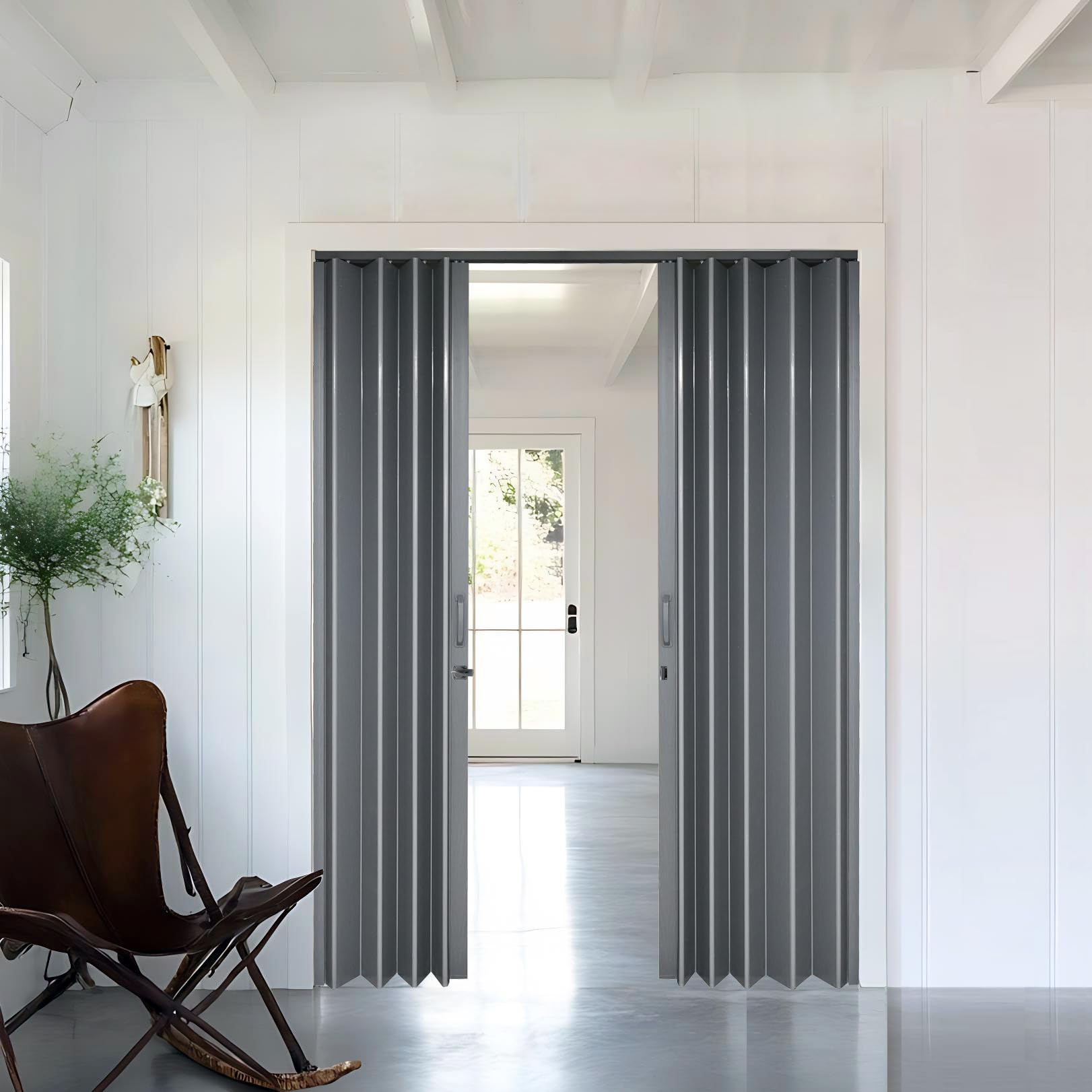 Photo 1 of **PARTS ONLY**
DIYHD 60X80in Grey PVC Folding Accordion Door for Interior, Includes Mounting Hardware, Handle & Latch, Close on Middle