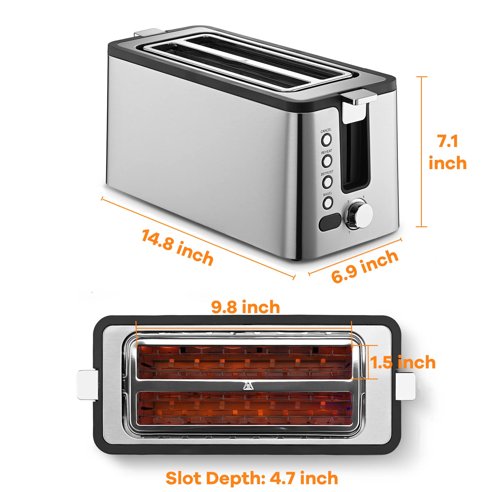 Mecity 4 Slice Bread Toaster With Countdown Timer, Bagel / Defrost