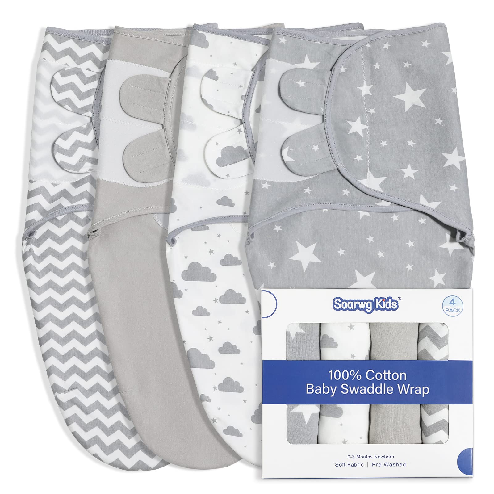 Soarwg Kids Baby Swaddle Blanket 0-3 Months 100 Percent Organic Cotton Newborn Swaddles - Pack of 4 Swaddle Blankets - New Born Swaddle Wrap For Boy and Girl, Grey — image 1