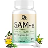 SAM-e Supplement – Capsule Complex with Ashwagandha Extract, L-Theanine, Rhodiola, St. John’s Wort, Omega-3 Fatty Acids, Magnesium, B Vitamins & D3, 60 Capsules