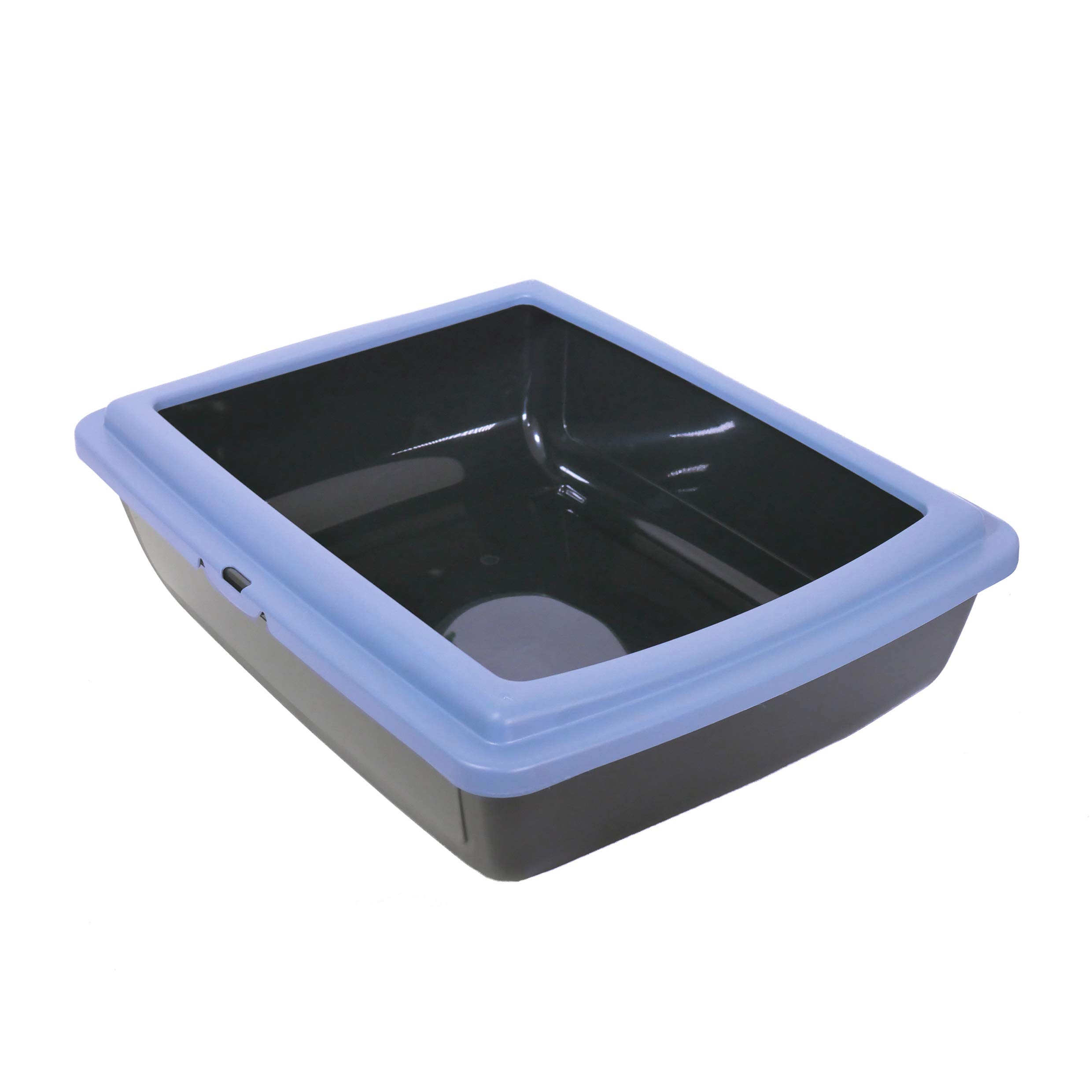 Rosewood Eco Line Plastic Cat Litter Tray with Rim, Anti-Spillage, Detachable Rim, Easy Clean - Slate Blue/Black