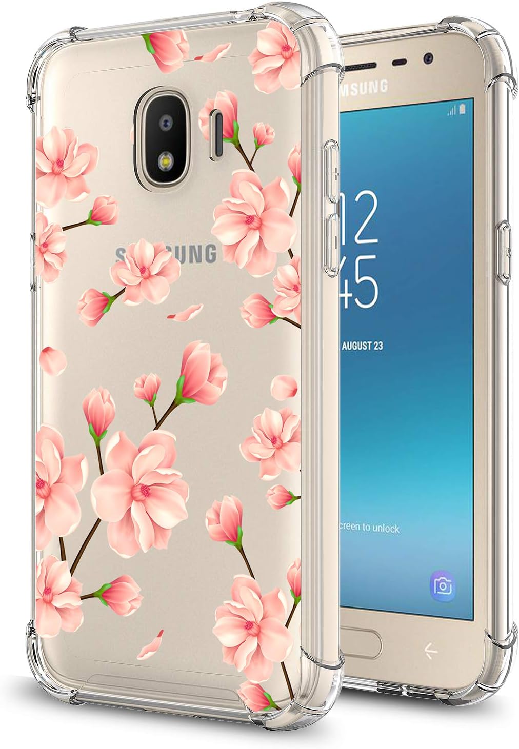 GORGCASE CASE Designed for Galaxy J2,J2 Core,J2 Dash,J2 Pure,J260 Slim Cute Fashion Bumper Anti-Scratch Clear Hard PC Back TPU Drop Shock-Proof Protective Cover for Girls Women Teen Cherry Blossom