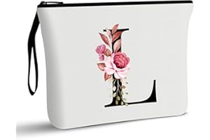 Vavabox A-Z Personalized Makeup Bag,Birthday Gifts for Women Mom,Gifts for Best Friend,Bride Bridesmaid Cosmetic bag (L, White)
