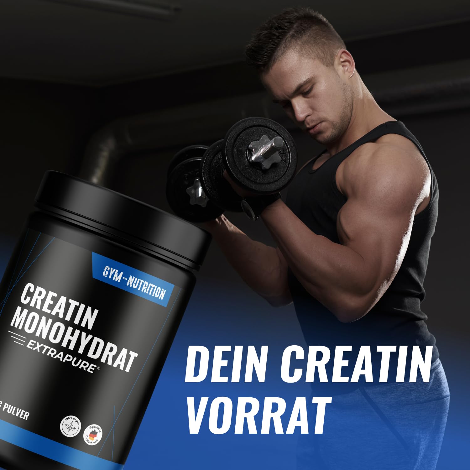 Creatin Monohydrat Pulver 1kg / 1000g - Ultra Reines Kreatin Monohydrat mit Inulin - Hochdosiert - Extrapure Creatine Monohydrat - Creatin Pulver Monohydrate - Vegan Jahresvorrat 2