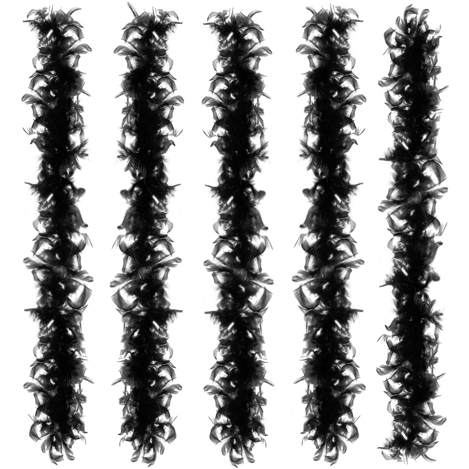 Anjing 5 Pcs Feather Boa for Women Multicolor Feather Boas for Crafts Party Supplies Girls Dress up Costume (2M Black) — image 1