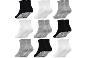 GRPSKCOS Baby Toddler Socks with Grip - 9 Pairs Anti-Skid Non Slip Kids Socks