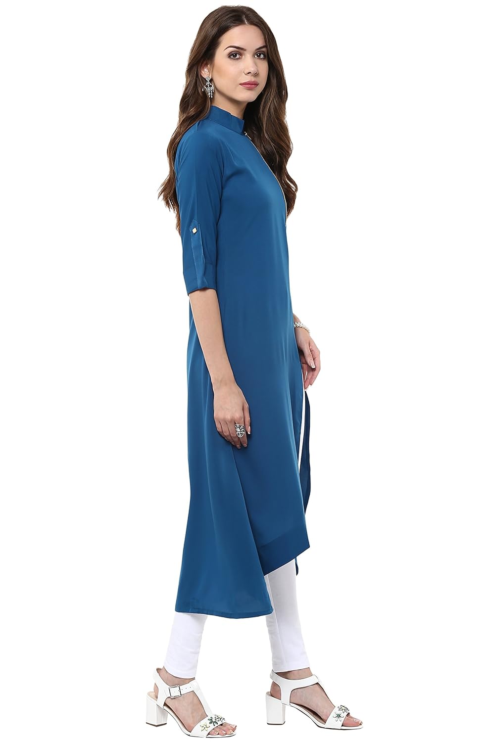 janasya women's blue indo western crepe kurti