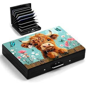 Highland Cow Metal Wallet Credit Card Protector Case Equipped RFID Blocking | with Pop-Up Button Slim Business Cards Holder A