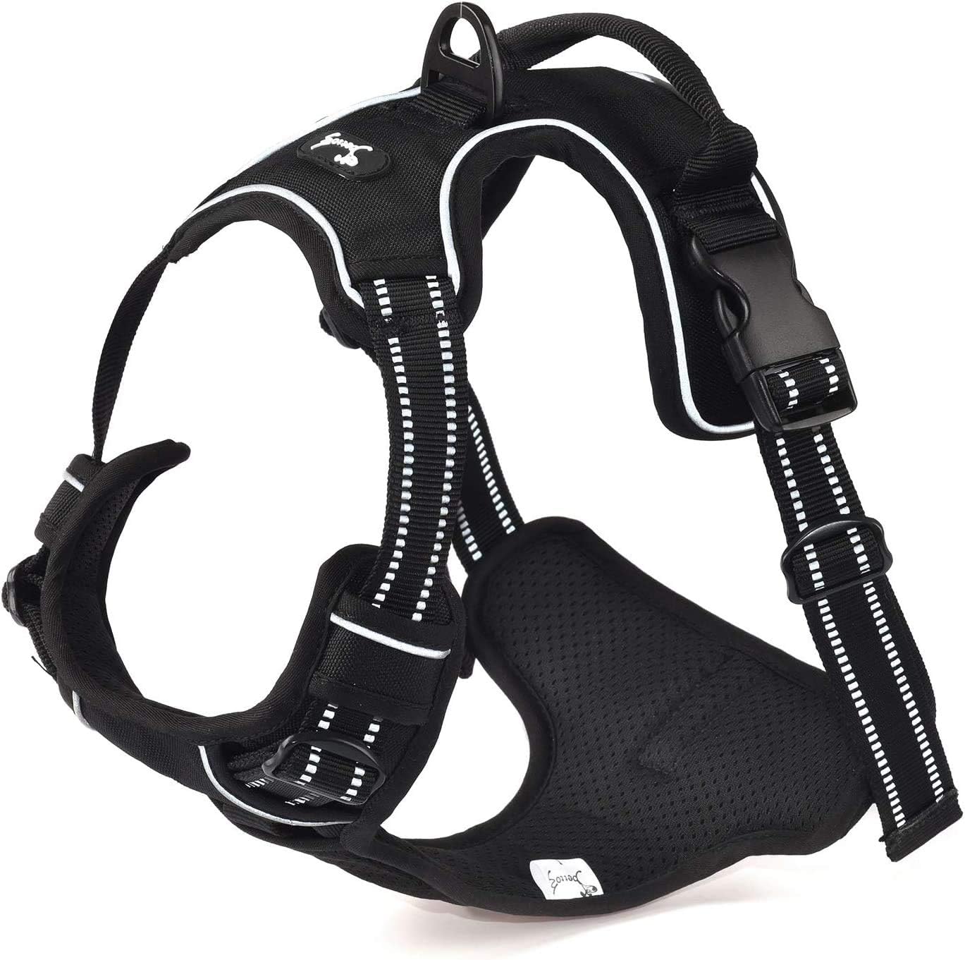 Louvra Dog Harness Small No Pull Heavy Duty Dog Vest Harness with Handle Reflective Adjustable Balance Harness with Lightweight Breathable Mesh for Pets Outdoor Training Walking Running(Black,S)
