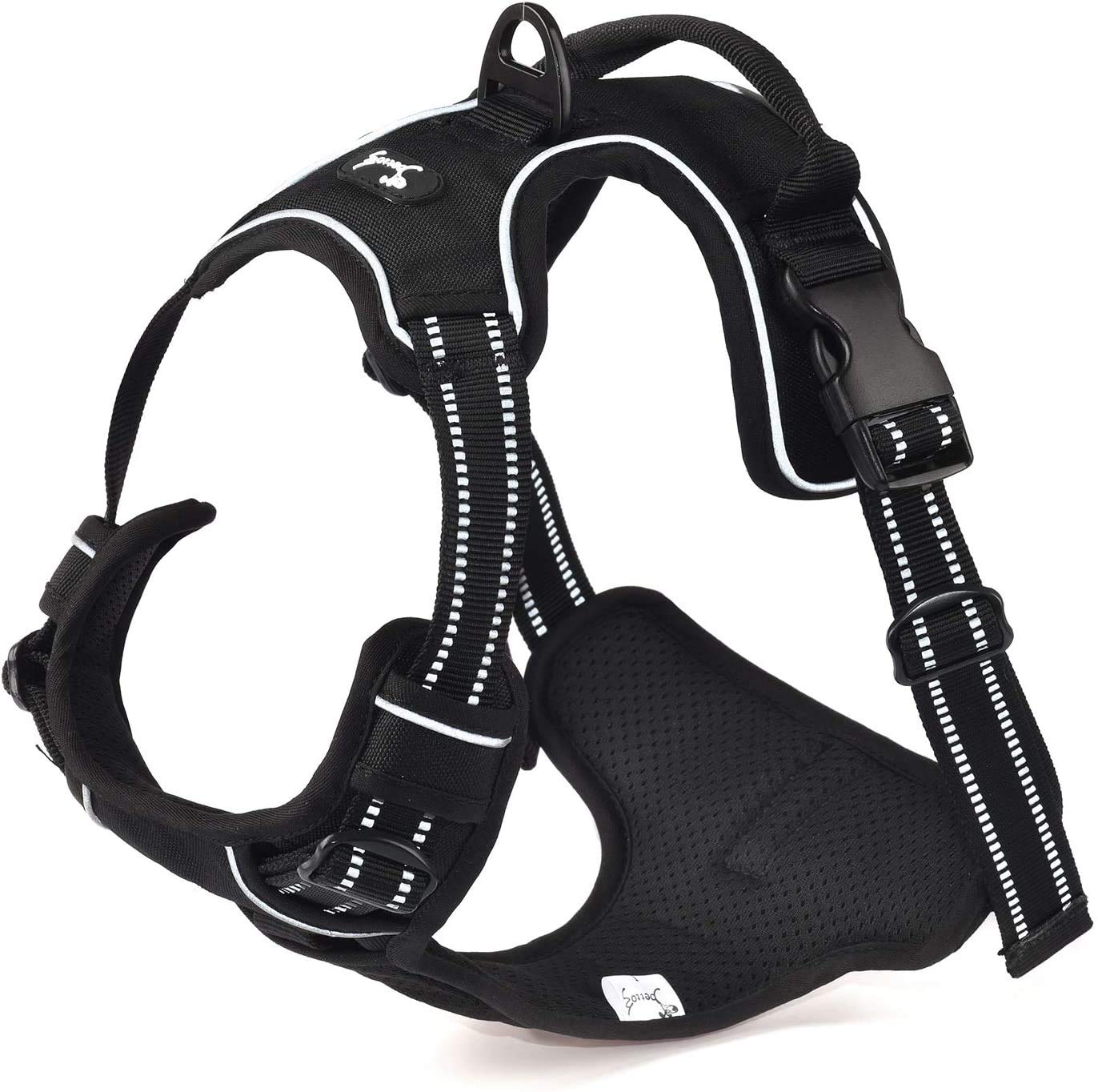 Louvra Dog Harness Small No Pull Heavy Duty Dog Vest Harness with Handle Reflective Adjustable Balance Harness with Lightweight Breathable Mesh for Pets Outdoor Training Walking Running(Black,S)