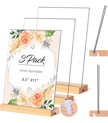 MaxGear L/T Shape Acrylic Sign Holder, 5 X 7 Clear Table Display Stand With Wooden Base, Flyer Menu Holder Photo Frames Paper Stand For Office, Wedding, Restaurants, Hotels 3 Pack - View #3