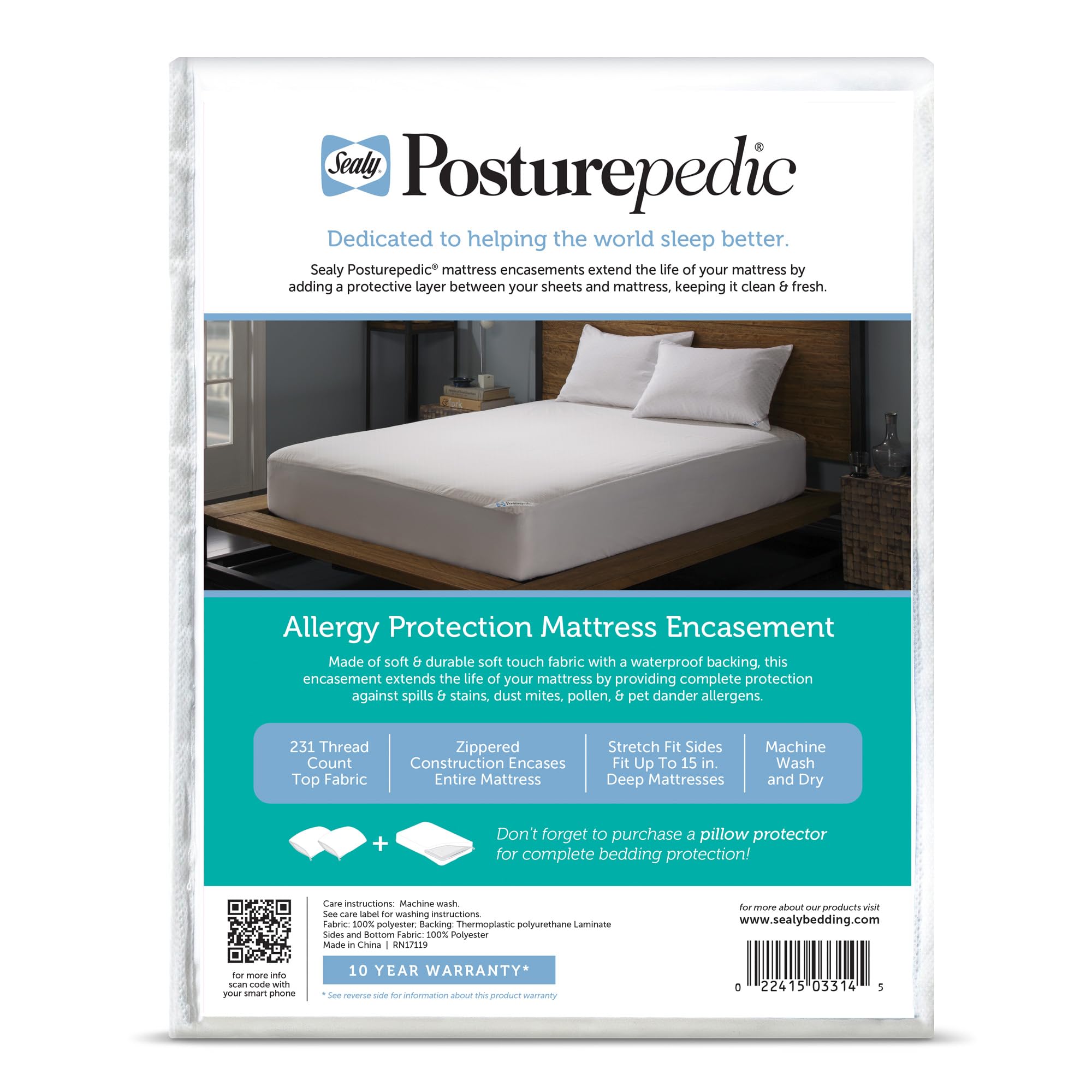 Sealy Posturepedic Allergy Protection Zippered Mattress Protector, White
