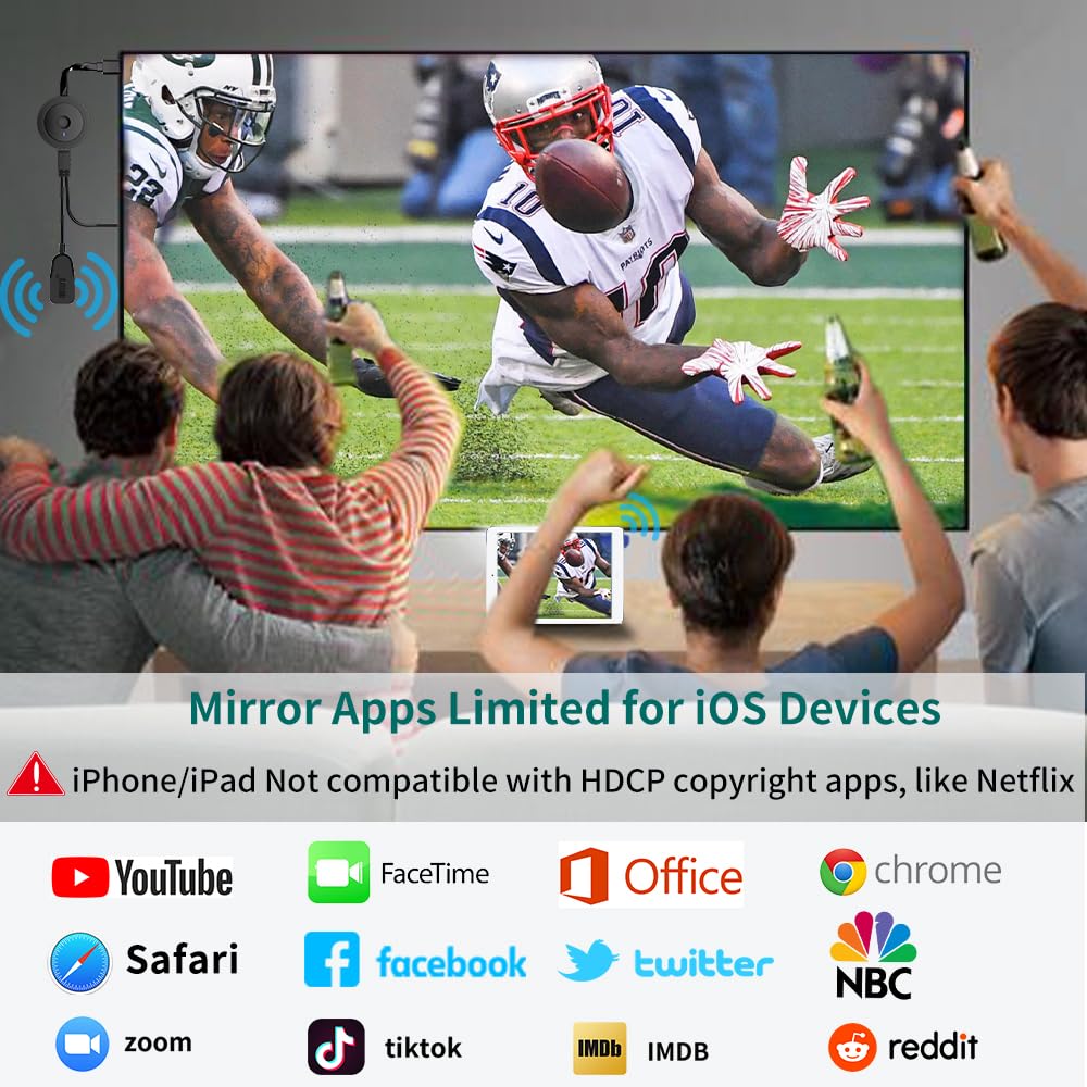 4K Wireless HDMI Display Dongle Adapter 1080P, WiFi Casting Movies, Shows Receiver for i-Phone, i-Pad, Android, Tablet, Laptop, Window to HDTV/Monitor/Projector, Compatible Miracast, Air Play, DLNA