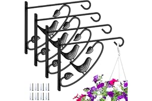 AMAGABELI GARDEN & HOME 4 Pack Hanging Plant Brackets Outdoor 12 inch Metal Fence Wall Plant Hanger Hooks for Hanging Flower Baskets Bird Feeders Lanterns Wind Chimes Rust-Resistant Black