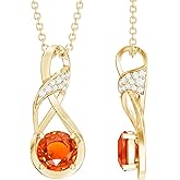 Rosec Jewels Certified 1 Carat Lab Grown Orange Sapphire Diamond Infinity Necklace With Silver Chain, Aaaa Quality - Ready To Gift