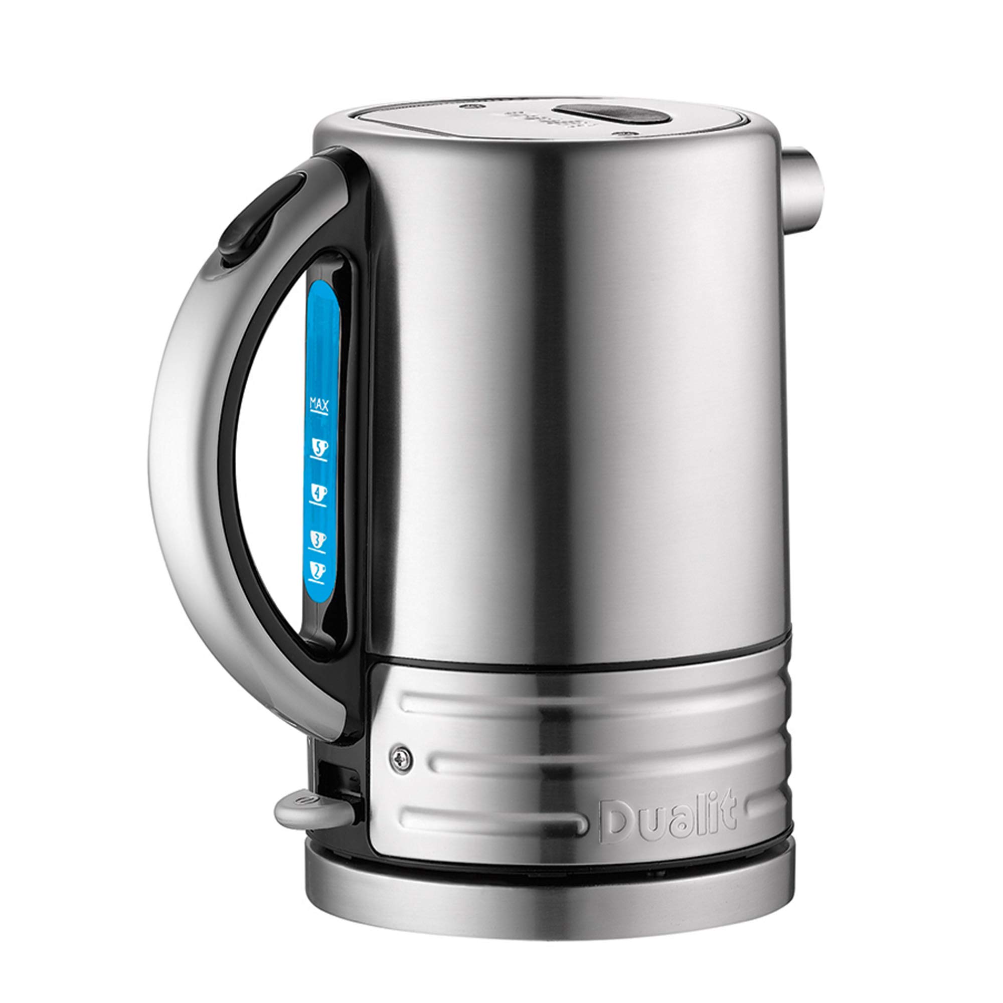Dualit Architect Kettle | 1.5 L 2.3 KW Stainless Steel | Rapid Boil and Patented Pure Pour Non-Drip Spout | Measuring Window with Cup Level Indicators | CJK1, Black Trim Brushed Body