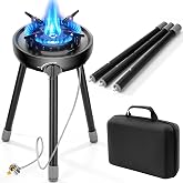 Portable Camping Stove with Telescopic Legs &amp; 3-Ring Windproof Flame | Fits diverse cookware, auto piezo ignition, propane hose &amp; case included. Ideal for outdoor camp, patio BBQ &amp; RV.