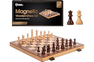 CHESS ARMORY 15 Inch Magnetic Wooden Chess Set for Adults & Kids - Folding Travel Chess Board with Handcrafted Staunton Pieces, Extra Queens, and Storage Slots
