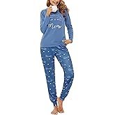 Sykooria Pajama Sets for Women 2 Piece Sleepwear Pj Set Long Sleeve Top & Cute Print Jogger Pants with Pockets