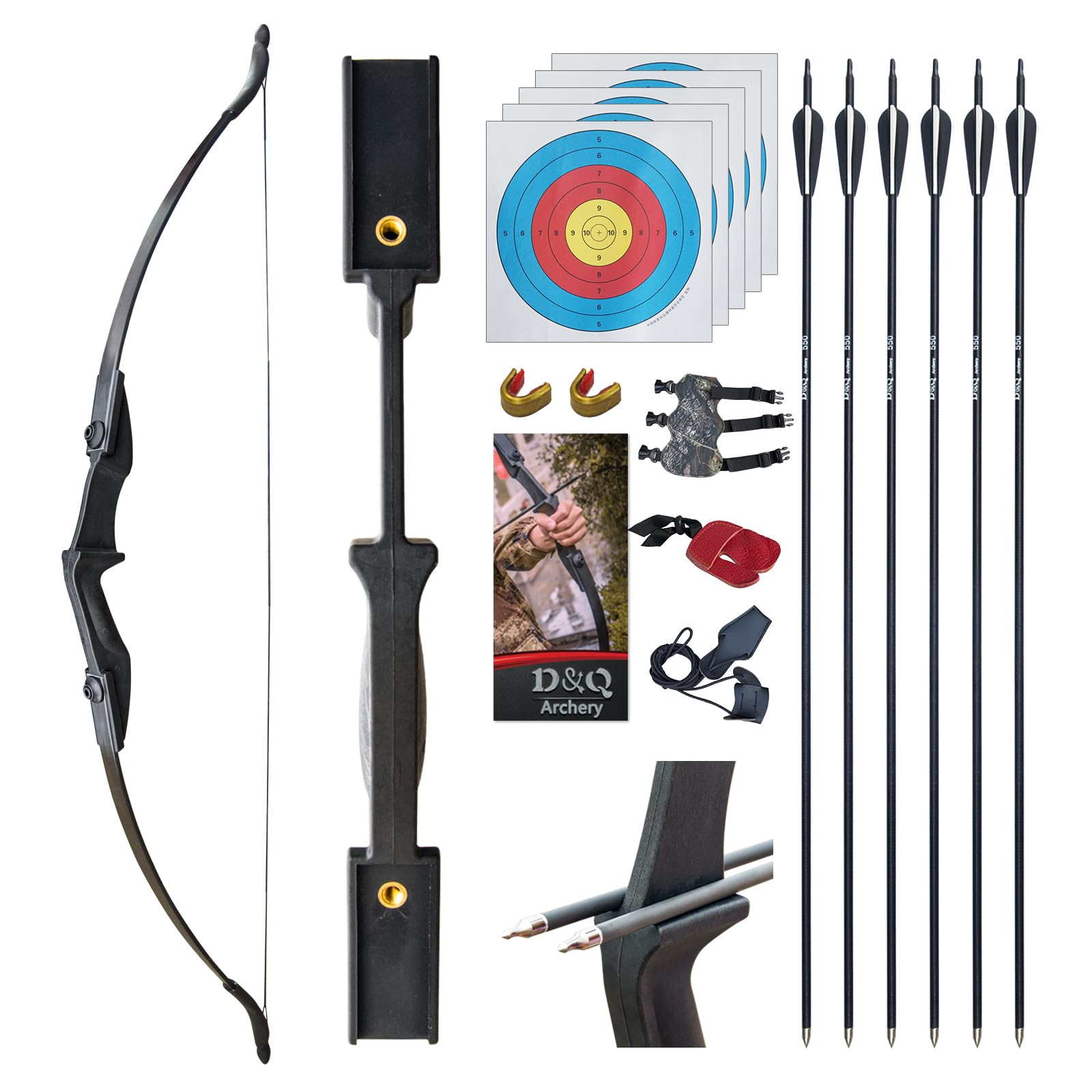 D&Q Ambidextrous Recurve Bow and Arrow 40Lbs Archery Set for Adult Junior Beginner Teenager Youth Outdoor Training Target Practice Takedown Bow Kit with Arrows Left Right Handed (Black, 40LB)