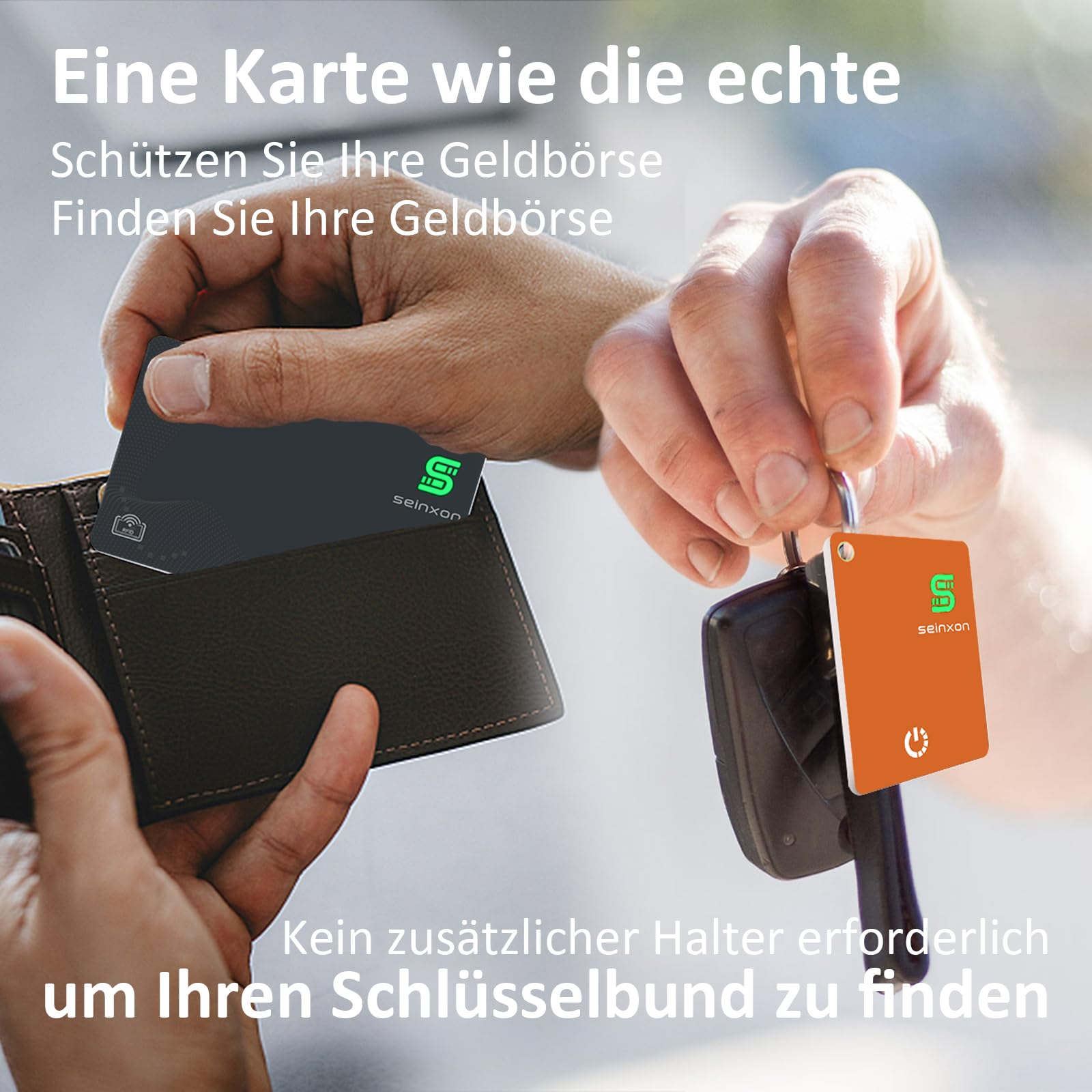 Wallet Tracker RFID Blocking Card & Mini Keychain Tag Item Finder with Recharge Clip Works with Apple Find My (iOS Only)