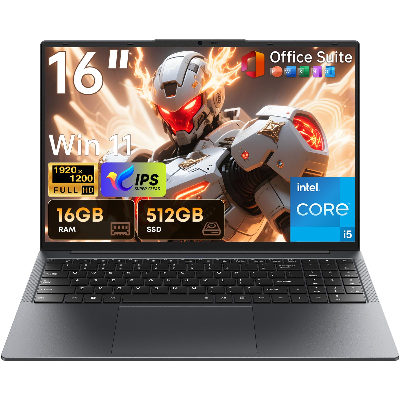 Moxalc 16" Laptop Computer, Core i5 Processor(up to 3.6 GHz) 16GB RAM 512GB SSD, Win 11 Pro Office Suite 1920x1200 FHD 16:10 IPS Display Notebook 2.4G&5G WiFi 5 BT5.0 RJ45 HDMI USB3.0 Backlit Keyboard