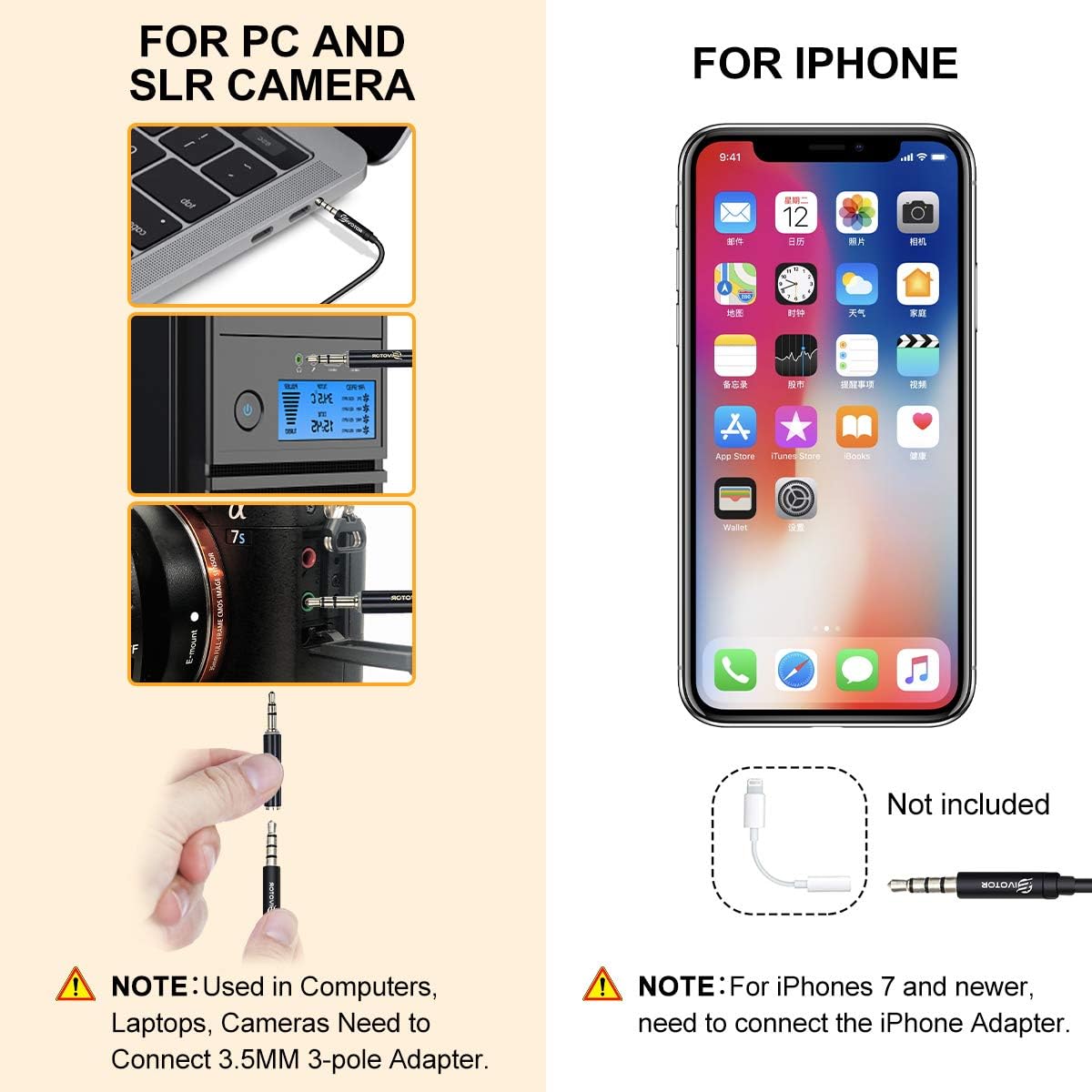 EIVOTOR 2 Pack Professional Lavalier Lapel Microphone,Omnidirectional Lapel Micwith Clip-on Perfect for iPhone Android Smartphone PC&DSLR, Recording Mic for YouTube,Interview,Video Conference,Podcast: Home Audio & Theater