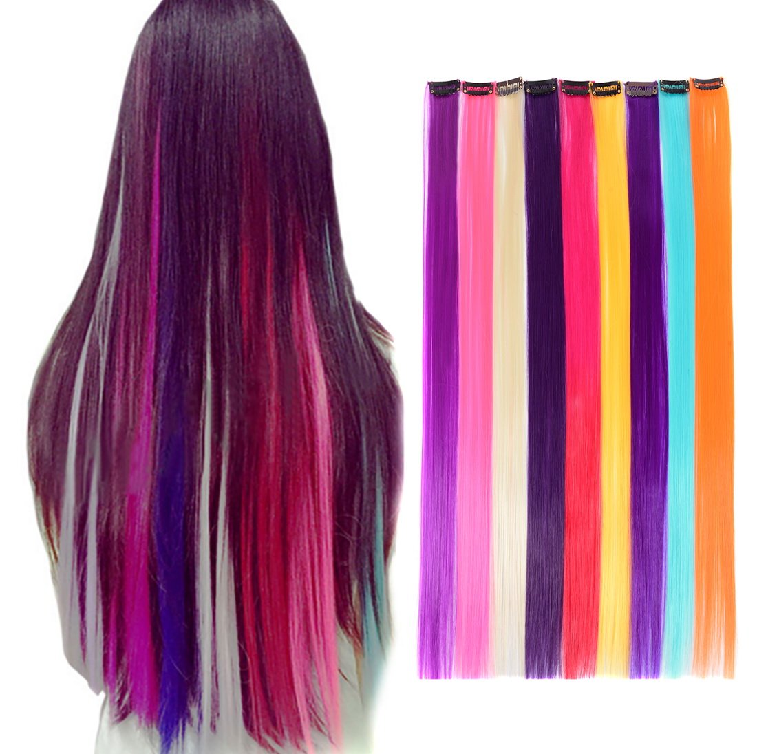 20PCs Colorful clip in hair extensions 20 Inches MultiColors Clip ons