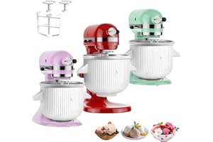 GuanQiao Ice Cream Maker Attachment: For KitchenAid Stand Mixer, Fits 4.5/5QT/6QT/7QT Models. 2 Quart Capacity, Makes Frozen Yogurt & Gelato