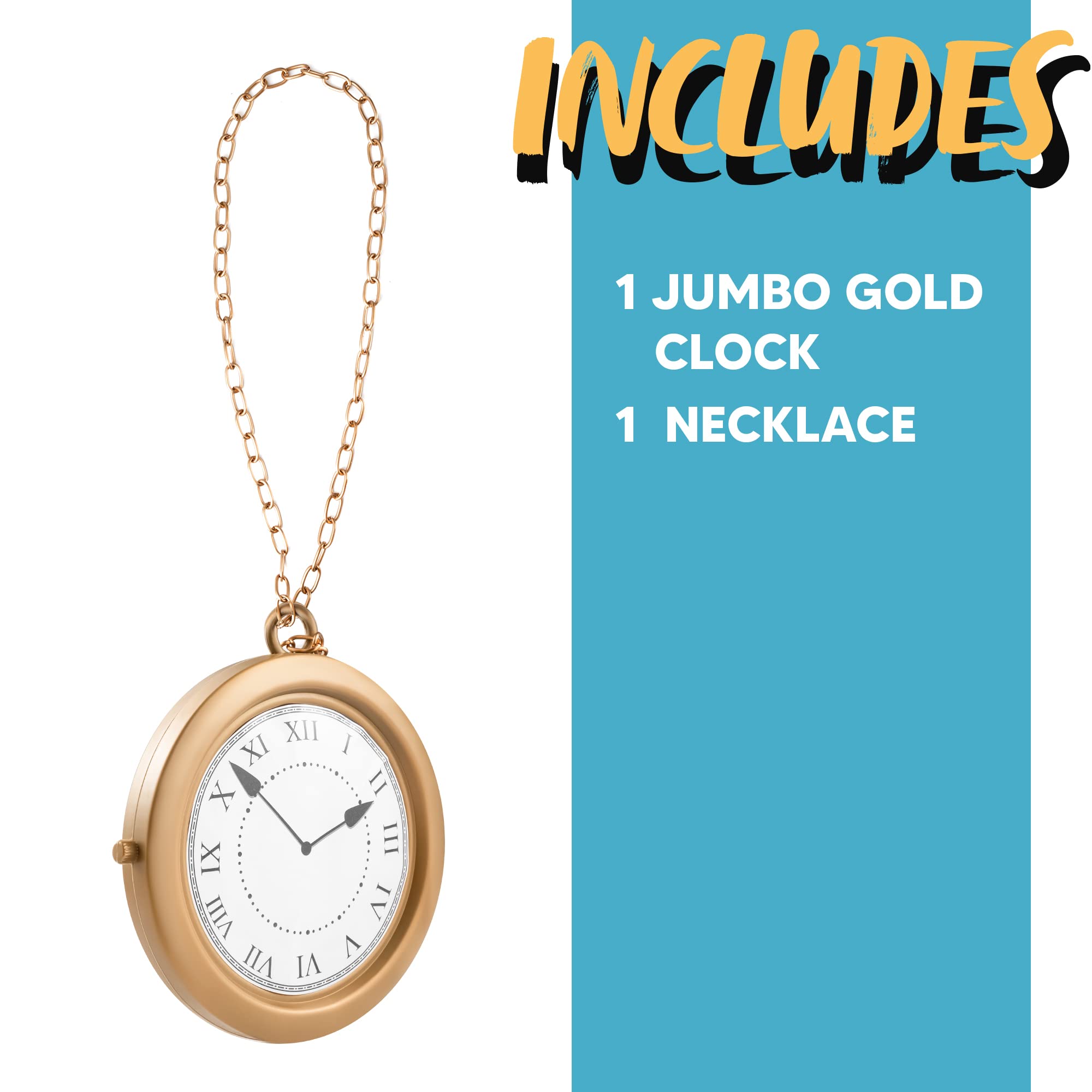 Spooktacular Creations Spooktacular Creations Gold Clock Necklace Halloween Jumbo Gold Necklace White Rabbit Clock Hip Hop Rapper for Kids Women Men Halloween Party Decorations, White Rabbit Costume