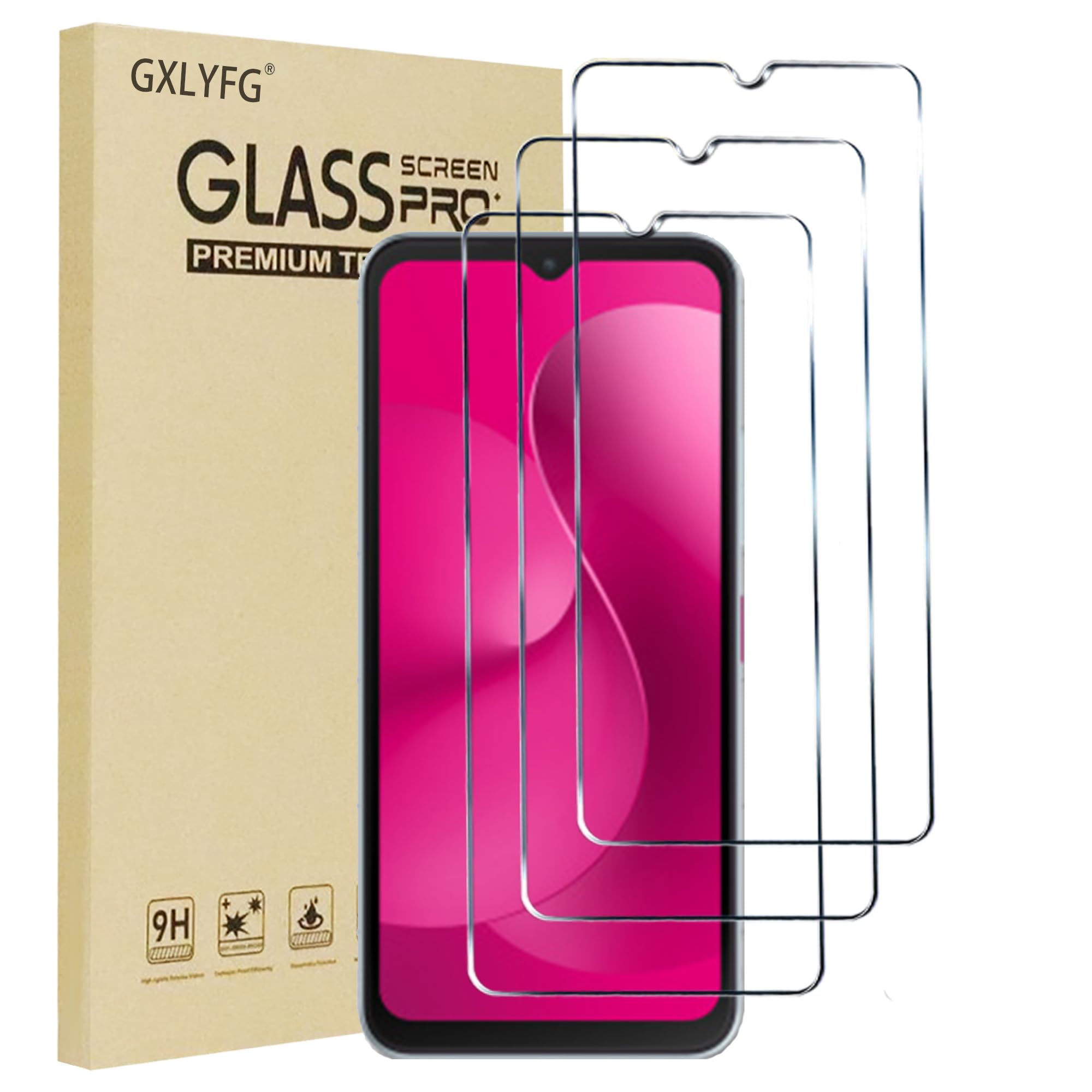 GXLYFG 3 Pack Tempered Glass Screen Protectors for T-Mobile REVVL 8, Anti Scratch, Bubble Free, 9H Hardness