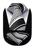 HISDERN Mens Tie Black White Stripe Tie and Pocket