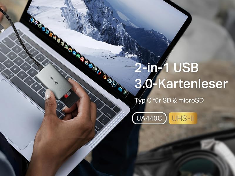 UA440C USB Type-C auf SD-Kartenleser, Plug und Play, 3 × Schnellere Datenübertragung, Unterstützt Speicherkarten bis zu 2 TB, Kompatibel mit Mac, Windows, iPadOS, iOS, Android und Linux