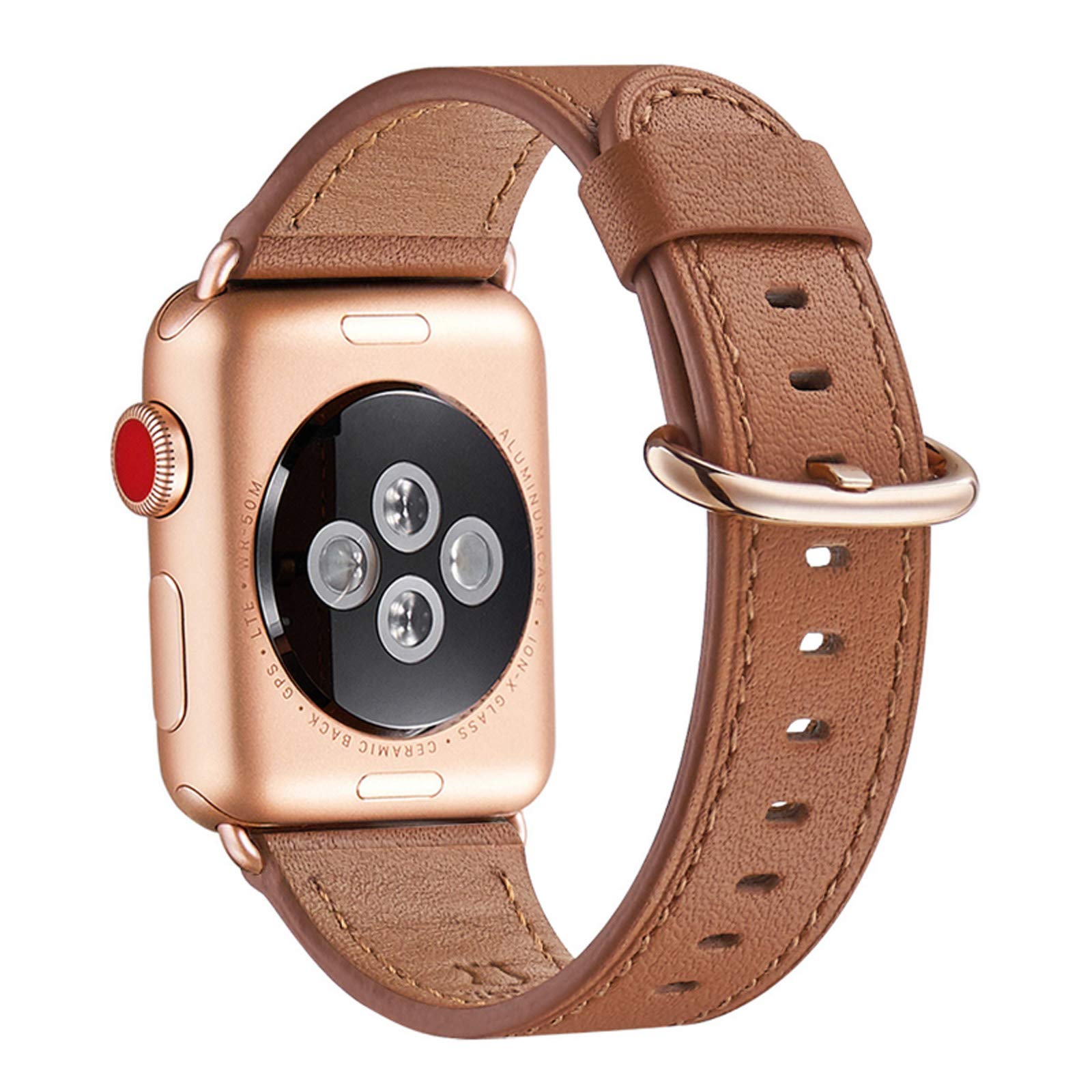 WFEAGL Strap Compatible for Watch Strap 42mm 44mm 45mm,Many Colours of Top Grain Leather Band Replacement Strap with Watch Series 8/7/6/5/4/3/2/1(42mm 44mm,Brown Band+RoseGold Adapter)