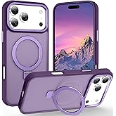 Lufanbis Magnetic for iPhone 17 Pro Max Case with Ring Stand, [10 FT Drop Protection] [Velvety Touch] Slim Translucent Matte Back Shockproof Phone Case for iPhone 17 Pro Max 6.9'', Dark Purple