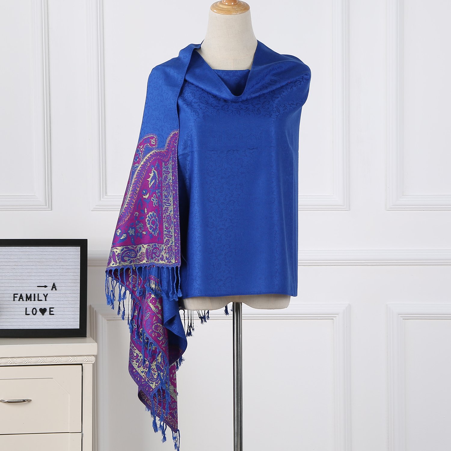 WeBizarre Women Paisley Pashmina Shawl – Soft Cotton Flax Tassel Scarf with Embroidery – Sun proof Beach Head Scarf and Wraps (blue)