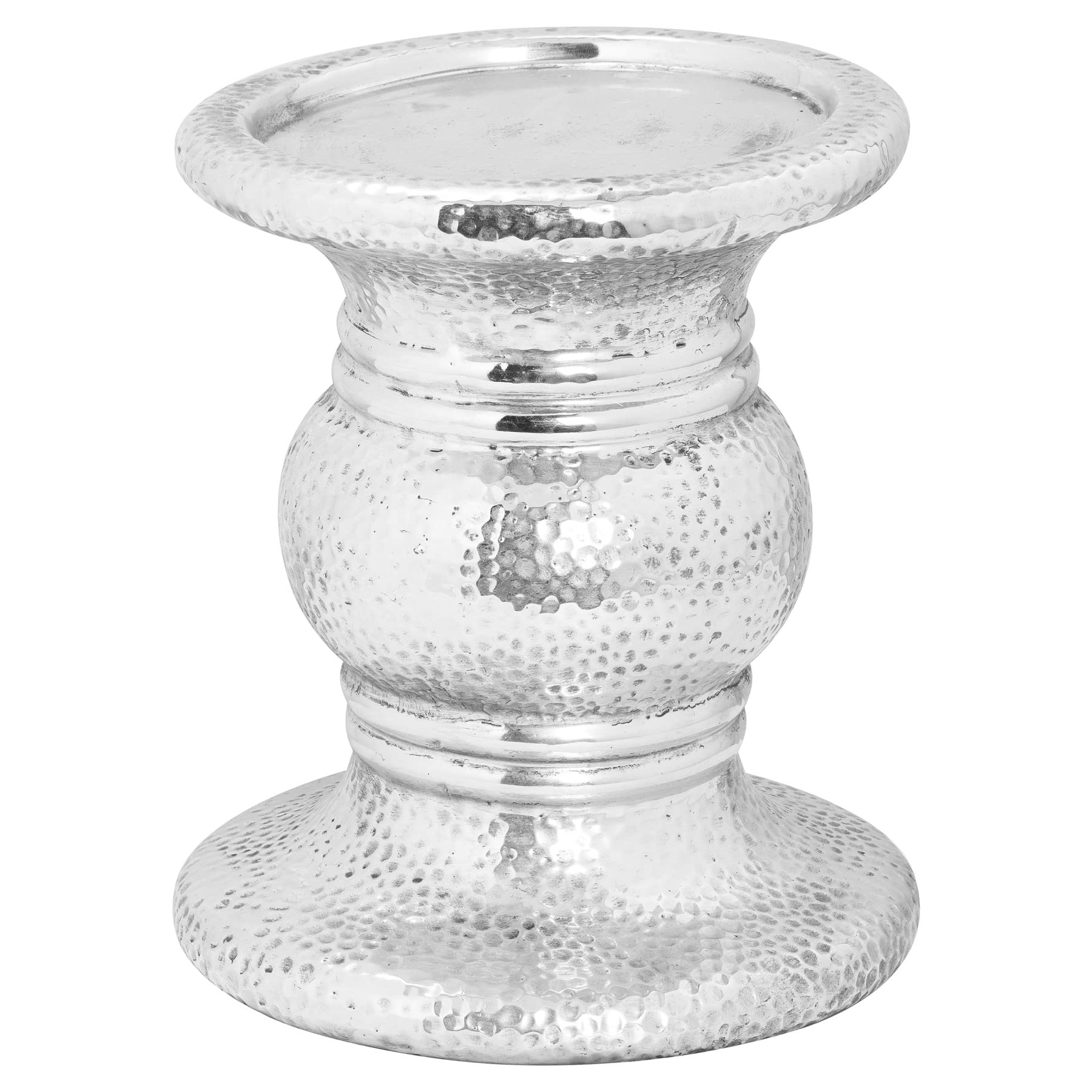 Hill Interiors Silver Punch Faced Ceramic Large Candle Holder, Mixed, 24 x 21 x 2.5 cm
