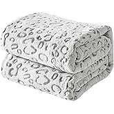 FY FIBER HOUSE Flannel Fleece Throw Blanket, Lightweight Cozy Plush Microfiber Bedspreads for Adults,90"X90",Grey Leopard