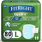 FitRight Adult Diapers, Ultra Heavy Absorbency, L (Waist Size 44in-56in), 80 Count, OptiFit Incontinence Briefs for Men and Women, Disposable, Moisture-Wicking, Leak Protection,