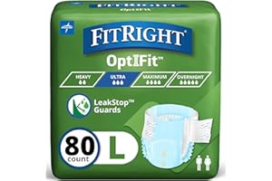 FitRight Adult Diapers, Ultra Heavy Absorbency, L (Waist Size 44in-56in), 80 Count, OptiFit Incontinence Briefs for Men and Women, Disposable, Moisture-Wicking, Leak Protection,