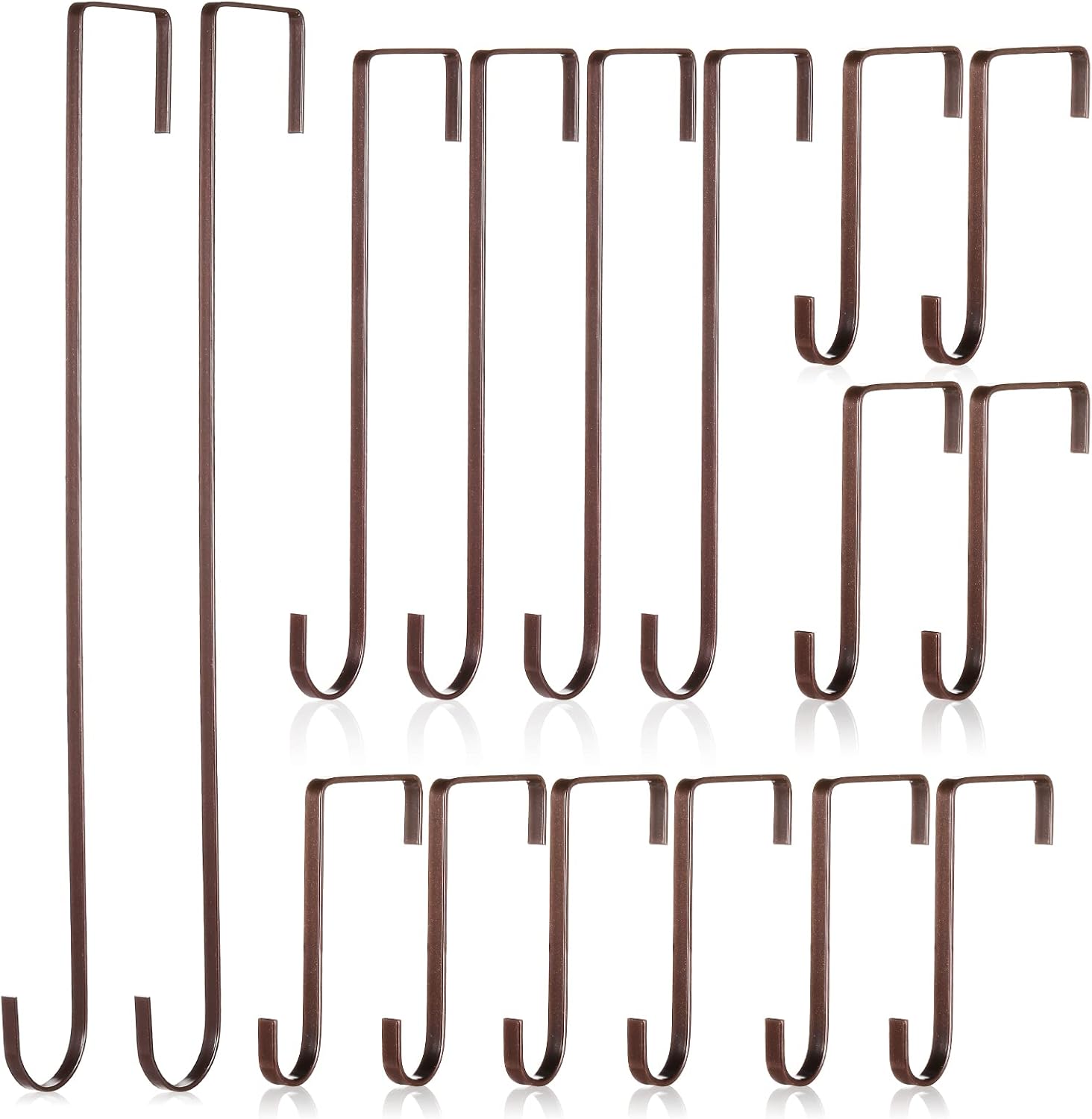 Wreath Hangers - Hotop 16 Pieces Wreath Hanger Over Door Hooks Metal Z Hooks 3.4 Inch/ 7.9 Inch/ 13.8 Inch for Christmas Front Door Decorations, Hanging Coats Hats Robes Towels (Bronze)