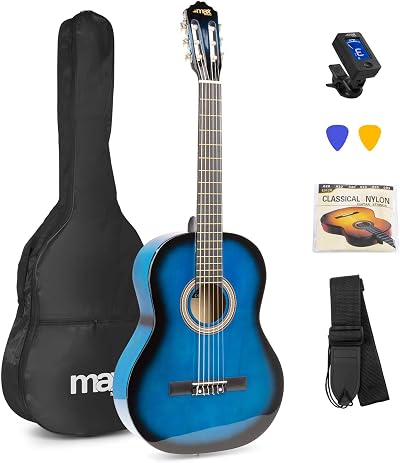 MAX SoloArt Blue Starter Acoustic Guitar Package with 6 Months Online Lessons