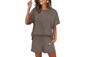 WIHOLL 2 Piece Lounge Sets for Women 2 Piece Lounge Matching Short Sleeve Tops Shorts Pants with Pocket Clothing